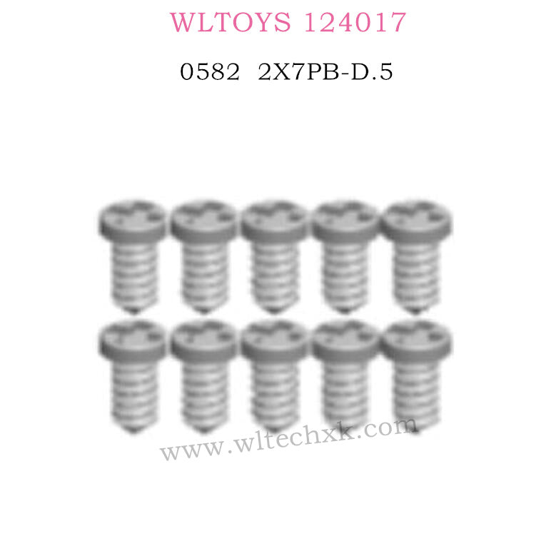 WLTOYS 124017 RC Car Parts 0582 Round head flat tail screw 2X7PB D.5