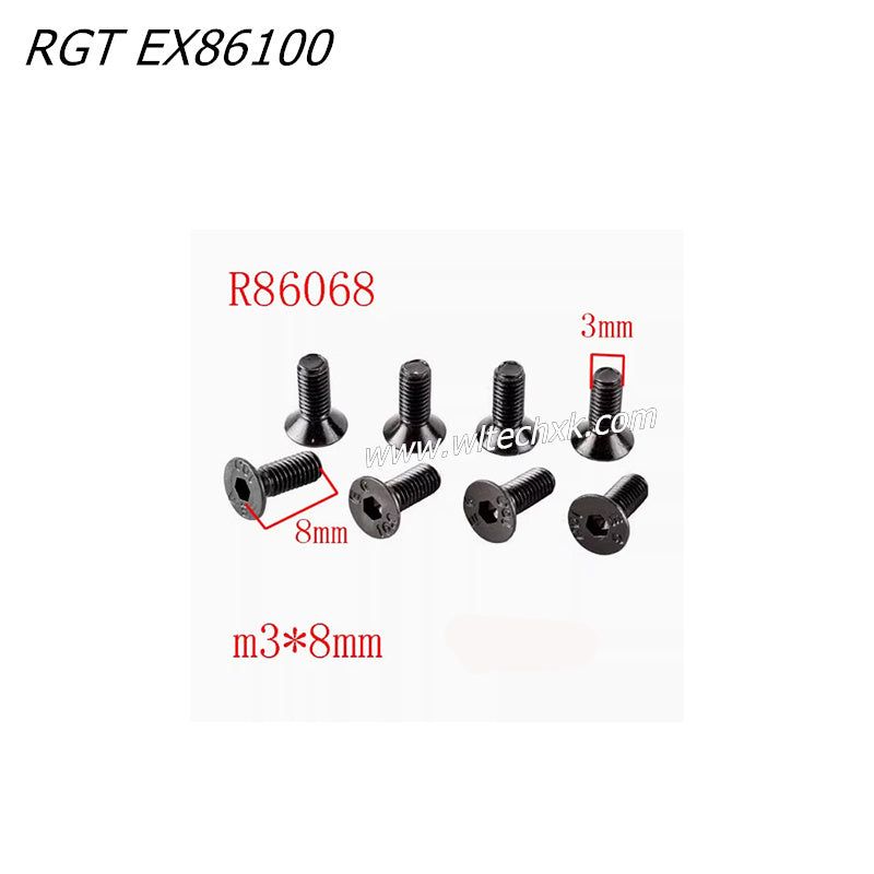 RGT EX86100 RC CAR Parts 3x8 Countersunk Screws 8pcs R86068