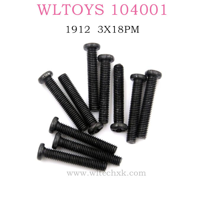 WLTOYS 104001 RC Car Original parts 1912 Phillips round head machine screw 3X10PM