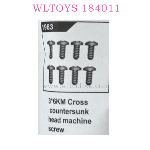 WLTOYS 184011 RC Car Parts Screw Original parts 1983 3X6KM Cross Countersunk Head Machine Screw