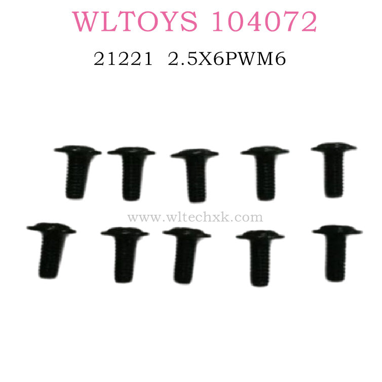 Original part of WLTOYS 104072 RC Car 2121 Round head screw with machine teeth 2.5X6PWM6