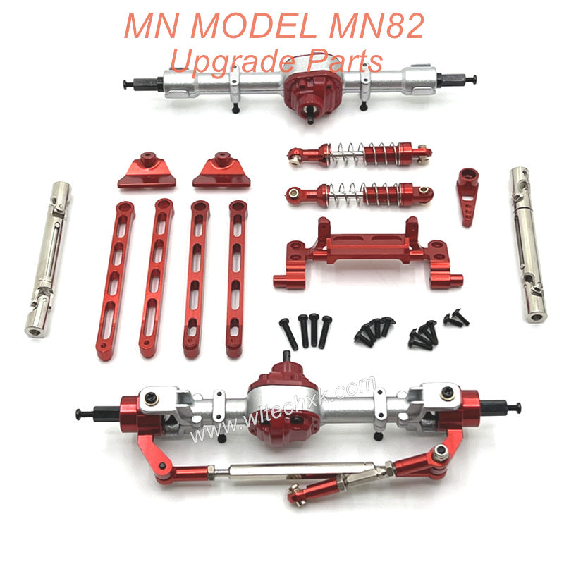 9-MN MODEL MN82 LC79 MN78 RC CAR Upgrade Parts Front and Rear Axles Kits Connect Rod Shocks Red