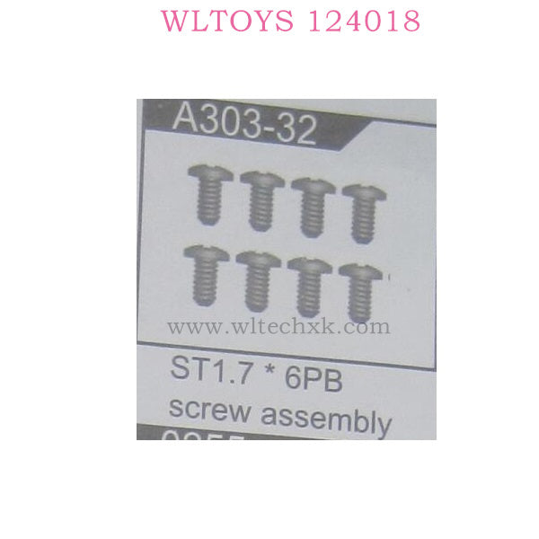 WLTOYS 124018 RC Car Original parts A303-32 ST1.7X6PB Screw Assembly