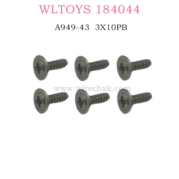 WL-Tech XK 184011 RC Racing Car Parts A949-43 3X10PB Cross Round Head With Medium Tapping Screw