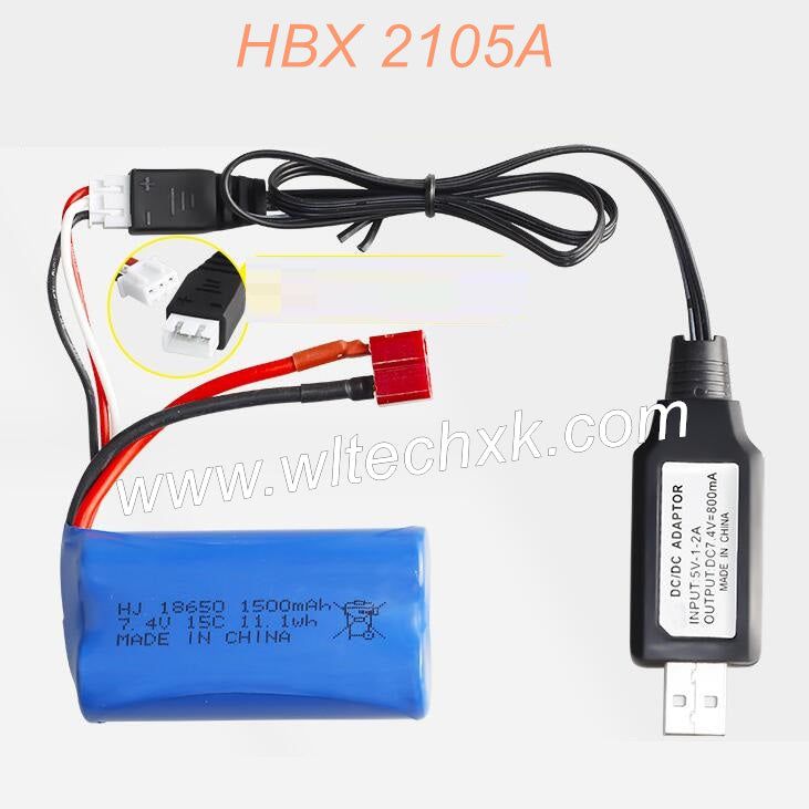 HAIBOXING 2105A Parts 7.4V 1500mAh Battery T-Plug and USB Charger