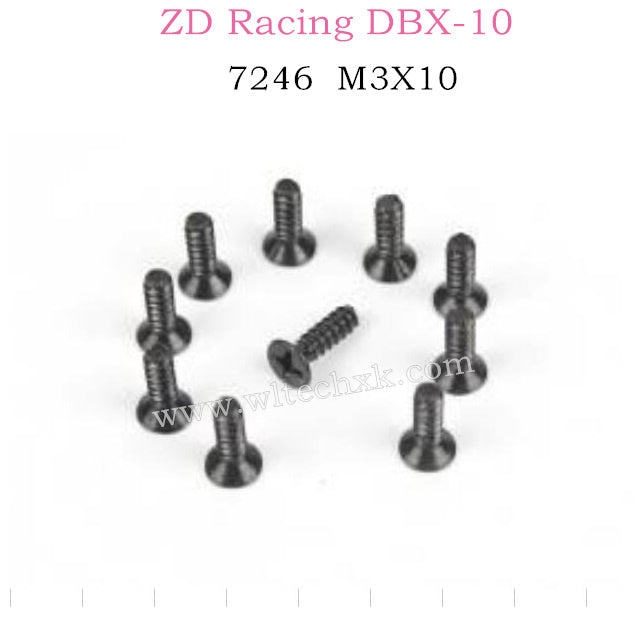 ZD RACING DBX10 Parts M3X10 Flat Head Self tapping Screw Set 7246