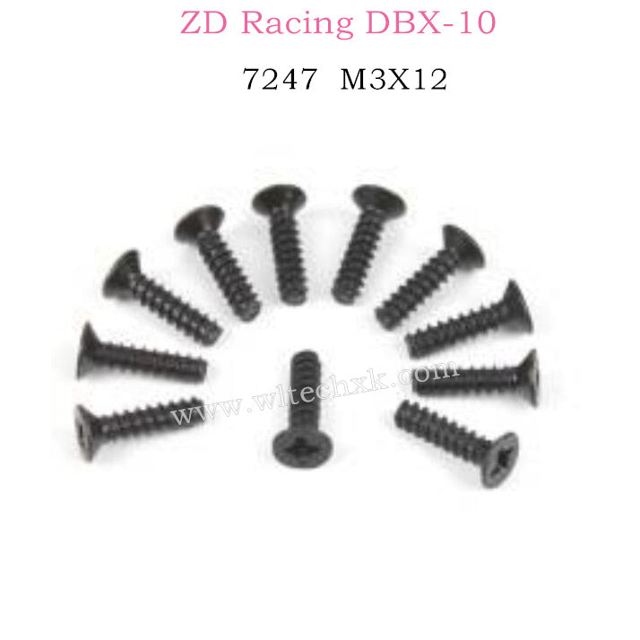 ZD RACING DBX10 Parts M3X12 Flat Head Self tapping Screw Set 7247