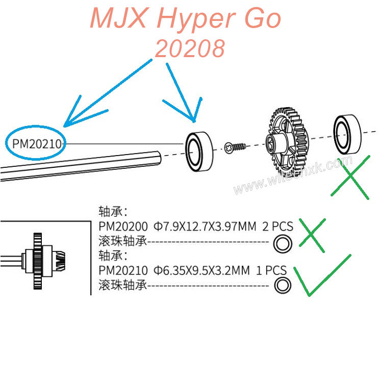 PM20210 MJX Hyper Go 20208 Original Parts Bearing 6.35x9.5x3.2MM-1