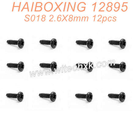 S018 HAIBOXING 12889 Parts Round Head Self Tapping Screw 2.6X8mm 12pcs
