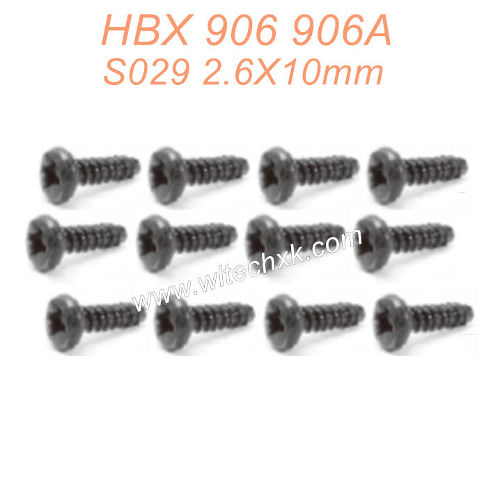 S029 HBX 906 906A RC Car Parts Pan head self-tapping Screws PBHO2.6X10mm