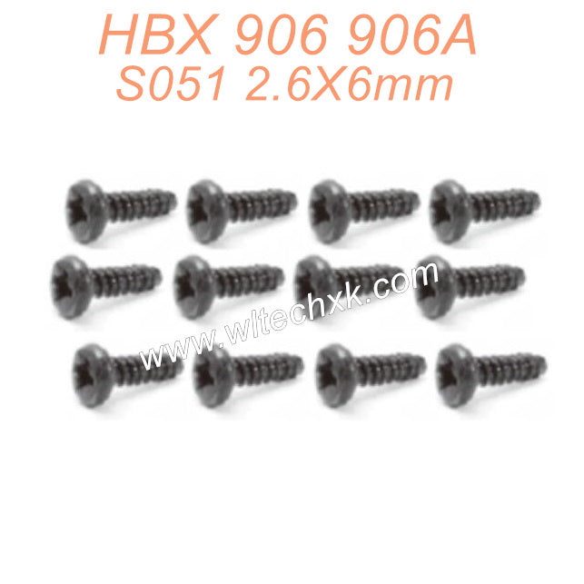 S051 HBX 906 906A RC Car Parts Pan head self-tapping screws PBHO2.6X6mm