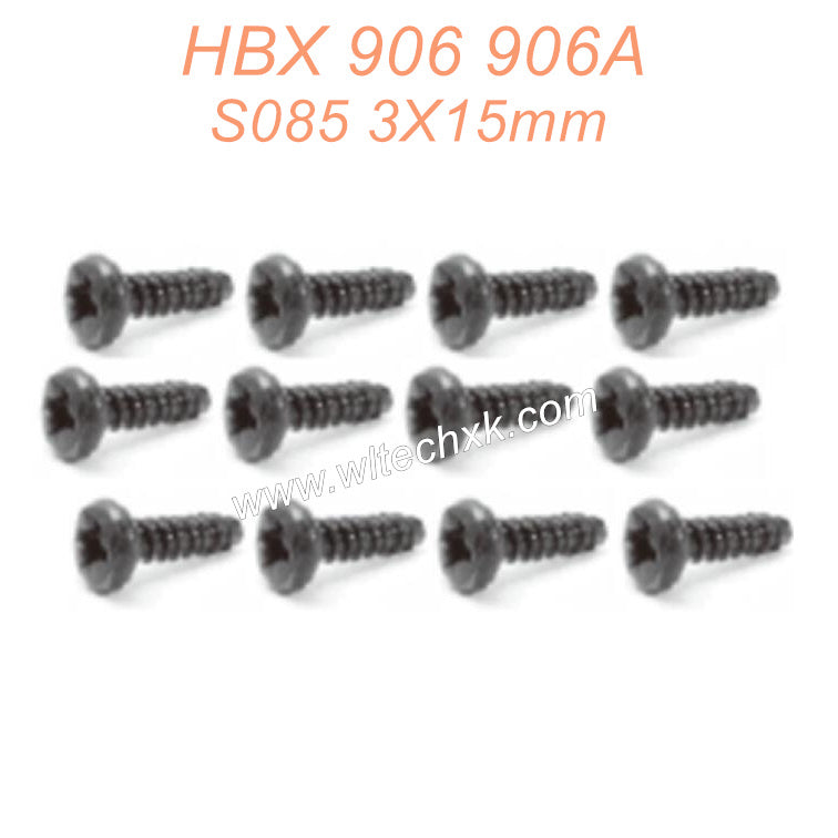 S085 HBX 906 906A RC Car Parts Pan head self-tapping Screws PBHO3X15mm