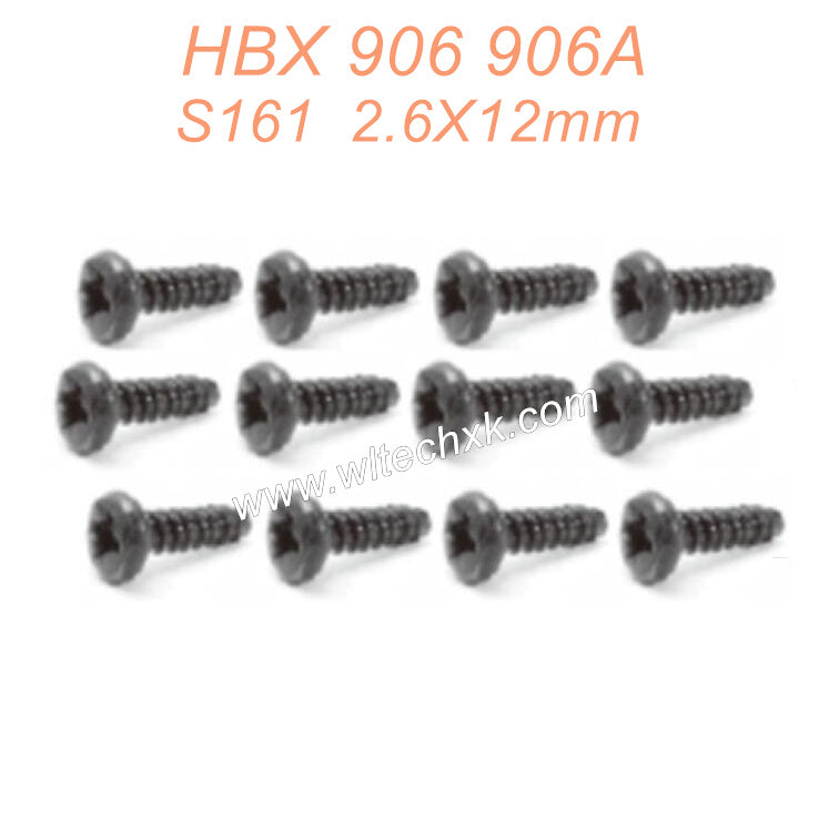 S161 HBX 906 906A RC Car Parts Pan head self-tapping Screws PBHO2.6X12mm