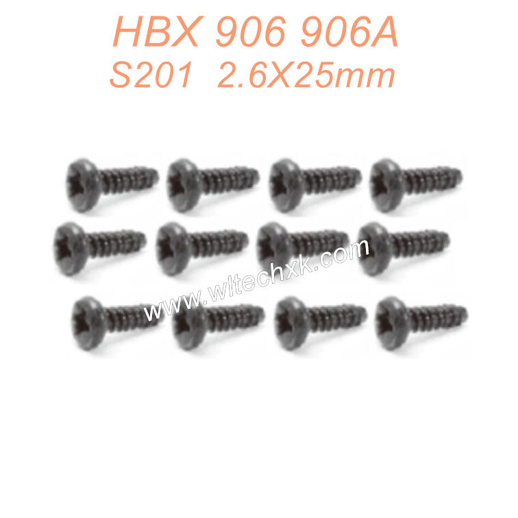 S201 HBX 906 906A RC Car Parts Pan Head self-tapping Screws PBHO2.6X25mm