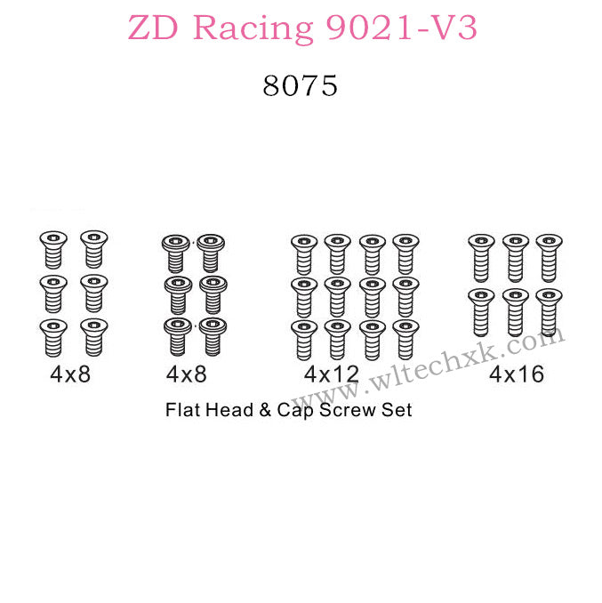 ZD Racing 9021-V3 Parts Flat Head Cap Screw set 8075