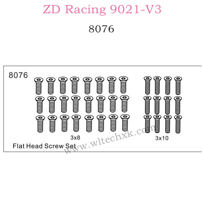 ZD Racing 9021-V3 Parts Flat Head Screw set 8076