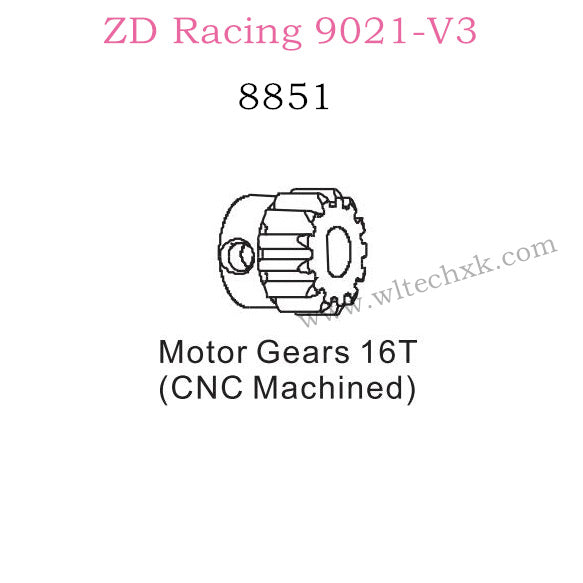 ZD Racing 9021-V3 Parts Motor Gears 16T CNC Machined 8851