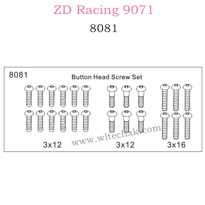 ZD Racing 9071 Parts Button Head Screw Set 8081