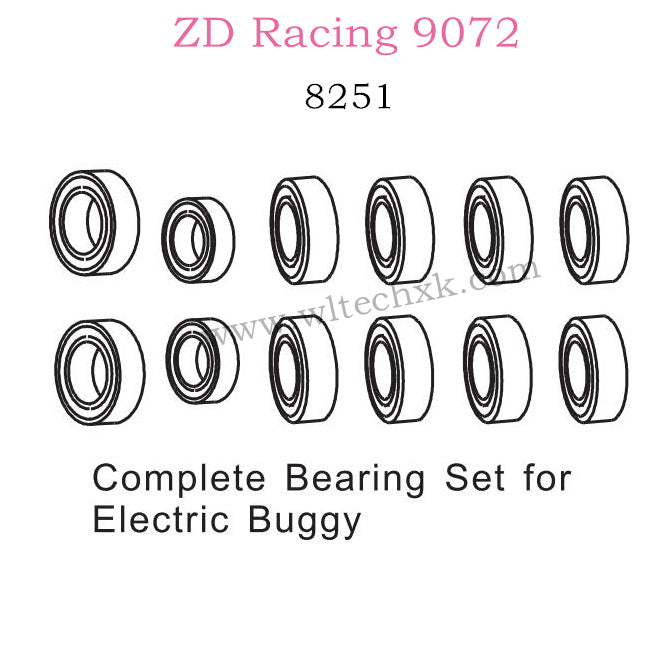 ZD Racing 9072 BX-8 Parts Complete Bearing Set For Electric Buggy 8251