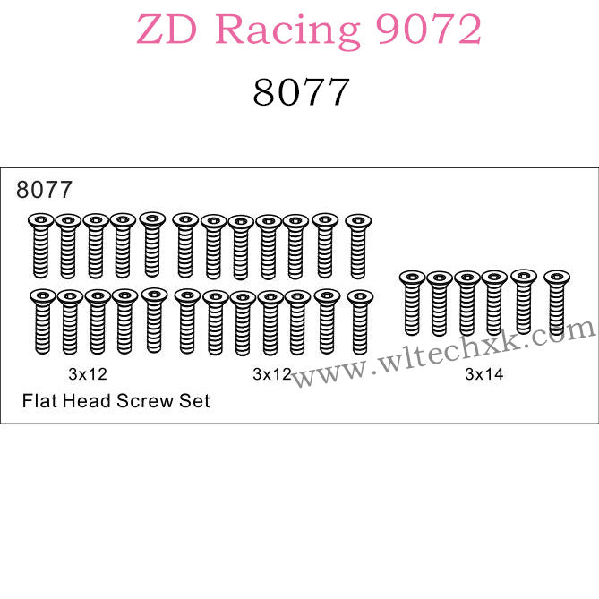 ZD Racing 9072 BX-8 Parts Flat Head Screw Set 8077