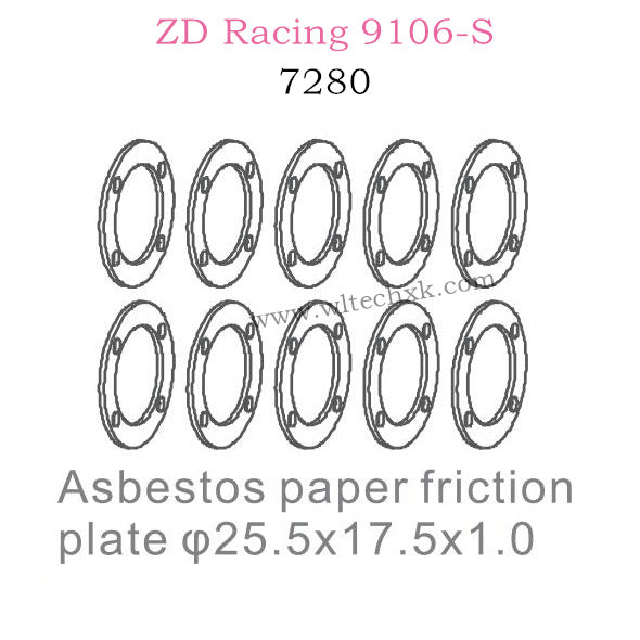 ZD Racing 9106S Parts Asbestos Paper Friction Plate 25.5x17.5x1.0 7280