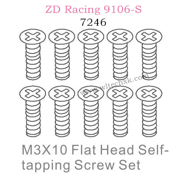 ZD Racing 9106S Parts M3X10 Flat Head Self-tapping Screw set 7246