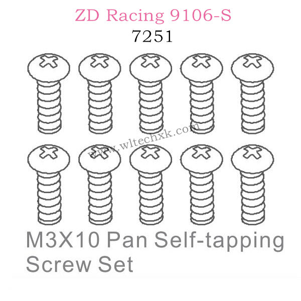 ZD Racing 9106S Parts M3X10 Pan Self-tapping Screw Set 7251