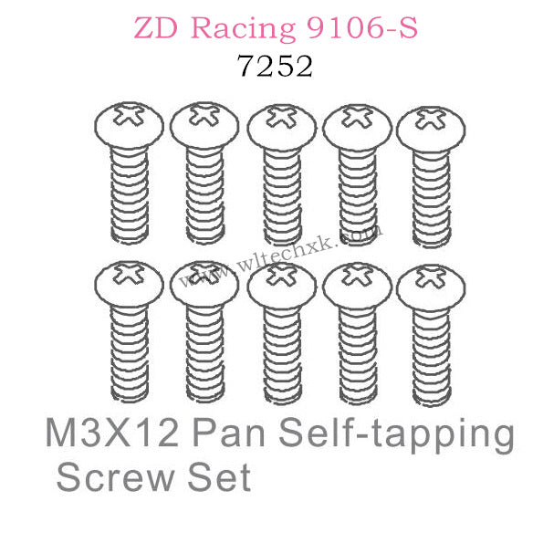 ZD Racing 9106S Parts M3X12 Pan Self-tapping Screw set 7252
