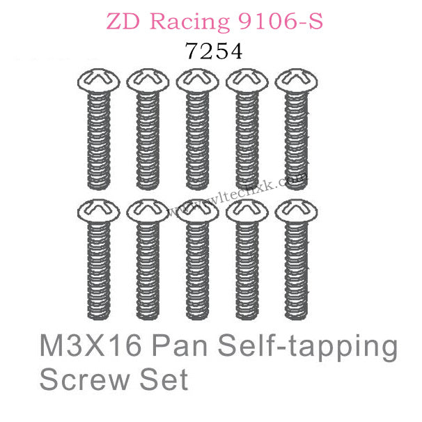 ZD Racing 9106S Parts M3X16 Pan Self-tapping Screw Set 7254