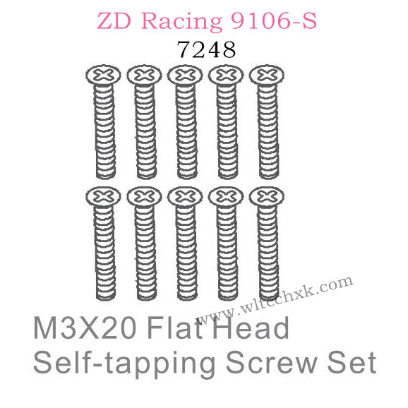 ZD Racing 9106S Parts M3X20 Flat Head Self-tapping Screw set 7248