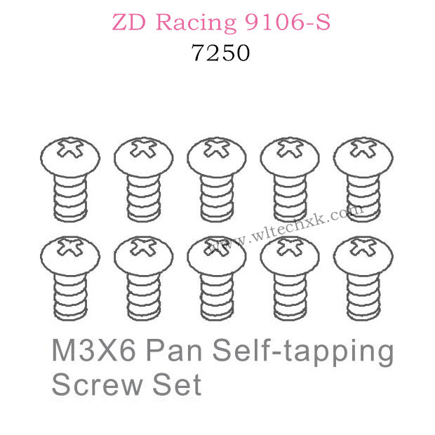 ZD Racing 9106S Parts M3X6 Pan Self-tapping Screw Set 7250