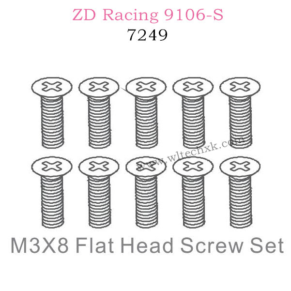 ZD Racing 9106S Parts M3X8 Flat Head Screw Set 7249