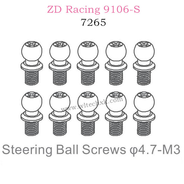 ZD Racing 9106S Parts Steering Ball Screws 4.7-M3 7265