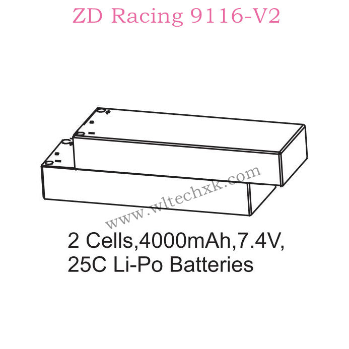 ZD Racing 9116-V2 Parts 2 Cells 4000mAh 7.4V 25C Lipo Battery 8101