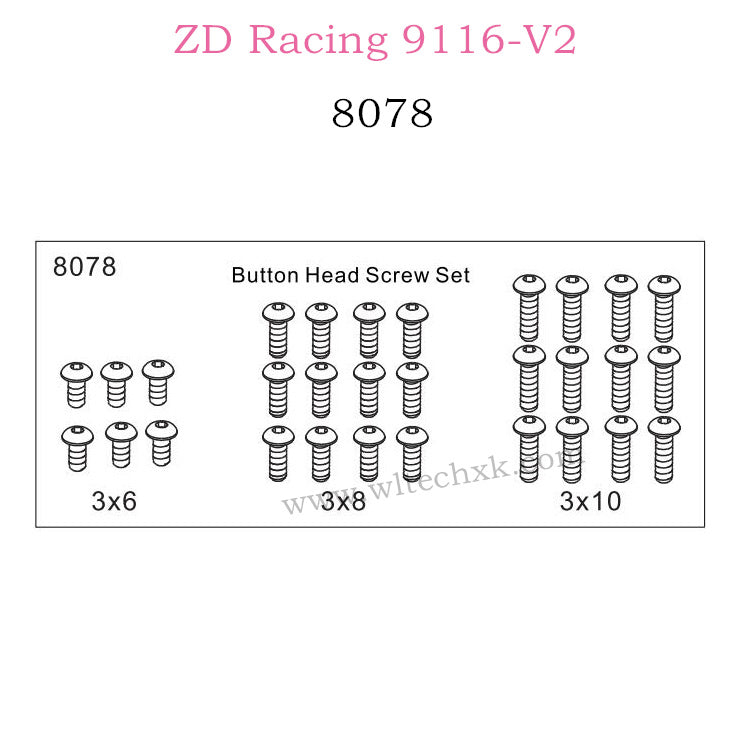 ZD Racing 9116-V2 Parts Button Head Screw Set 8078
