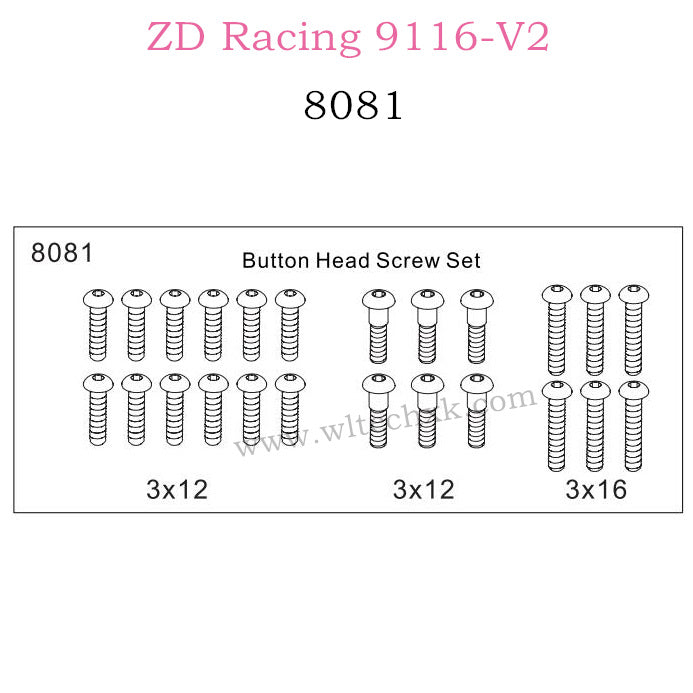 ZD Racing 9116-V2 Parts Button Head Screw Set 8081