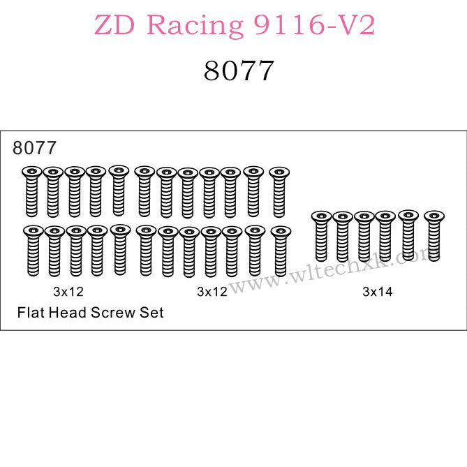 ZD Racing 9116-V2 Parts Flat Head Screw Set 8077