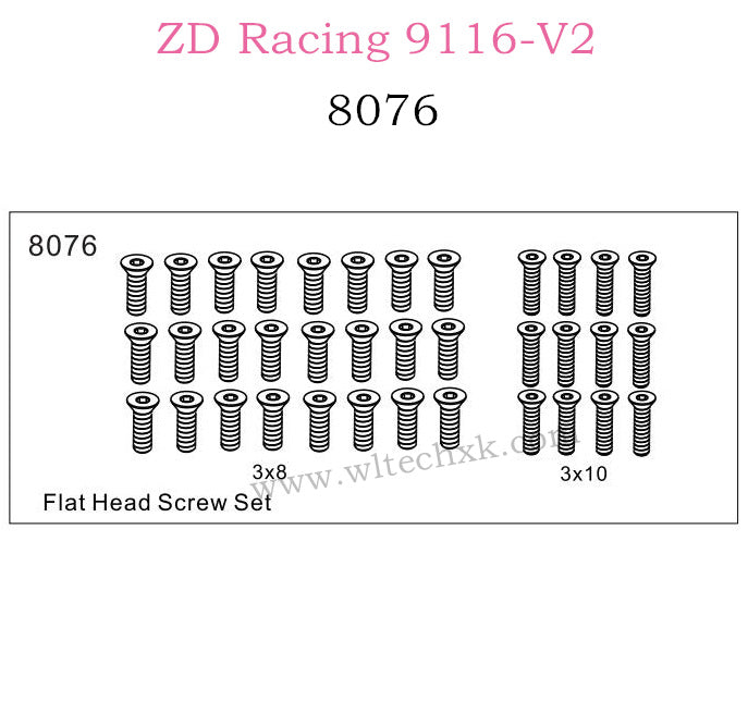 ZD Racing 9116-V2 Parts Flat Head Screw set 8076