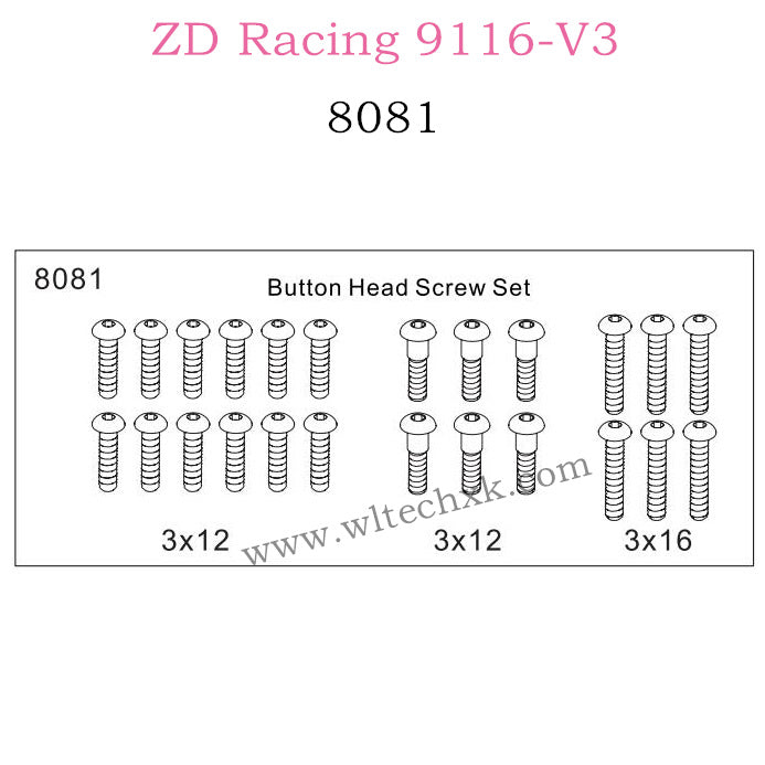 ZD Racing 9116-V3 Parts Button Head Screw Set 8081