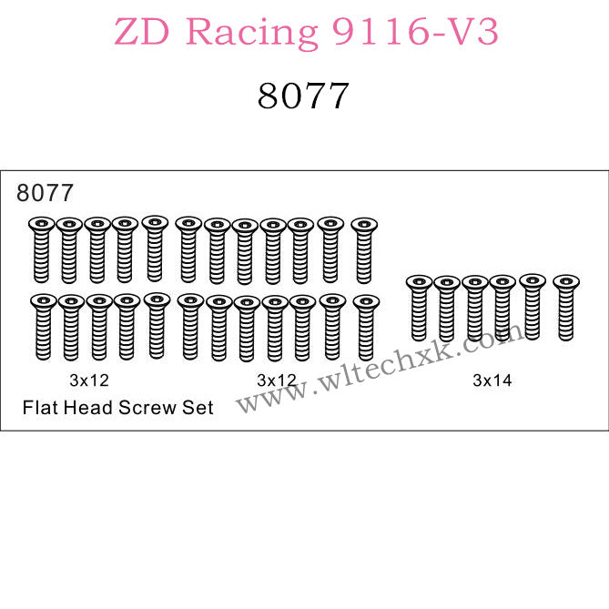 ZD Racing 9116-V3 Parts Flat Head Screw Set 8077