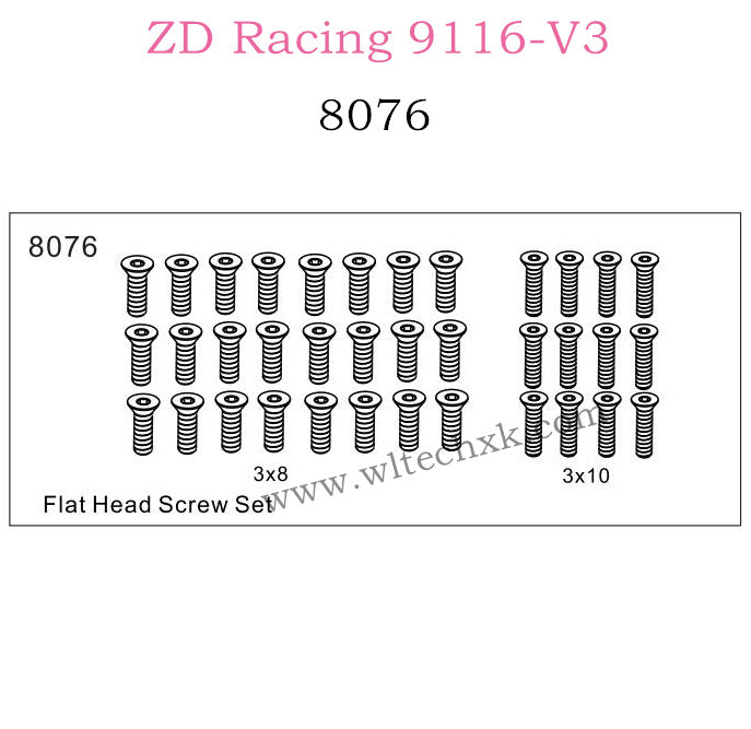 ZD Racing 9116-V3 Parts Flat Head Screw set 8076
