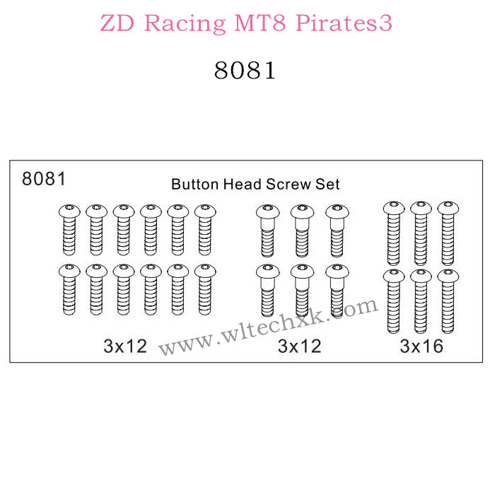 ZD Racing MT8 Pirates3 Parts Button Head Screw Set 8081