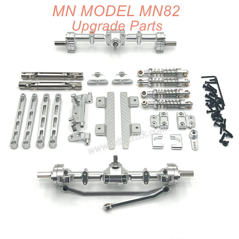 41-MN MODEL MN82 Upgrade Parts Front and Rear Axle kit Shocks and Side plate Silver