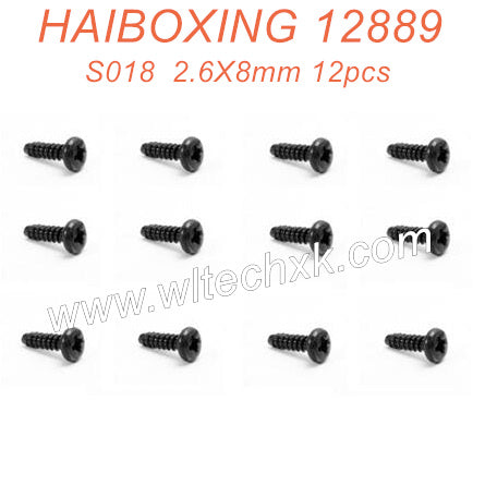 S018 HAIBOXING 12889 Parts Round Head Self Tapping Screw 2.6X8mm 12pcs(1)