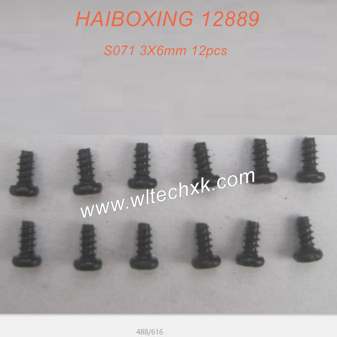 S071-HAIBOXING 12889 RC Car Parts Round Head Self Tapping Screw 3X6mm 12pcs-2(1)