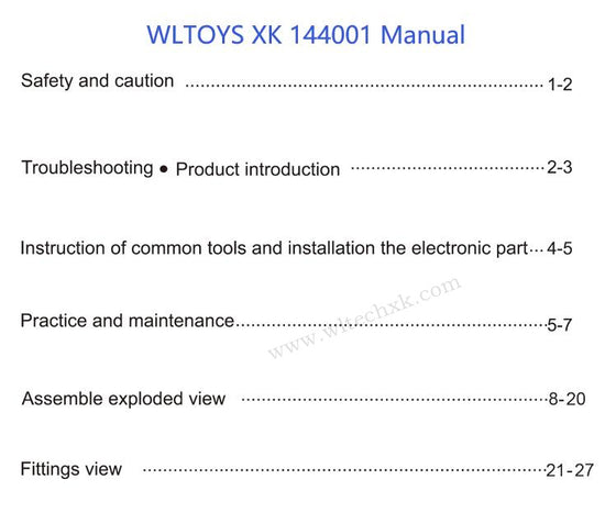 WLTOYS 144001 RC Car Original parts English Manual pdf