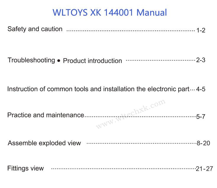 WLTOYS 144001 RC Car Original parts English Manual pdf