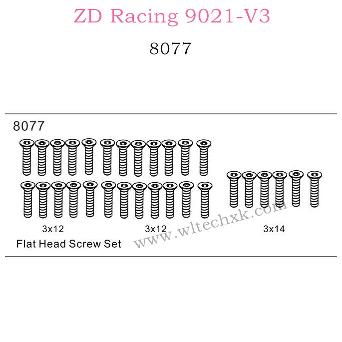 ZD Racing 9021-V3 Parts Flat Head Screw set 8077