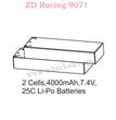 ZD Racing 9071 Parts 2 Cells 4000mAh 7.4V 25C Lipo Battery 8101