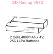 ZD Racing 9072 BX-8 Parts 2 Cells 4000mAh 7.4V 25C Lipo Battery 8101